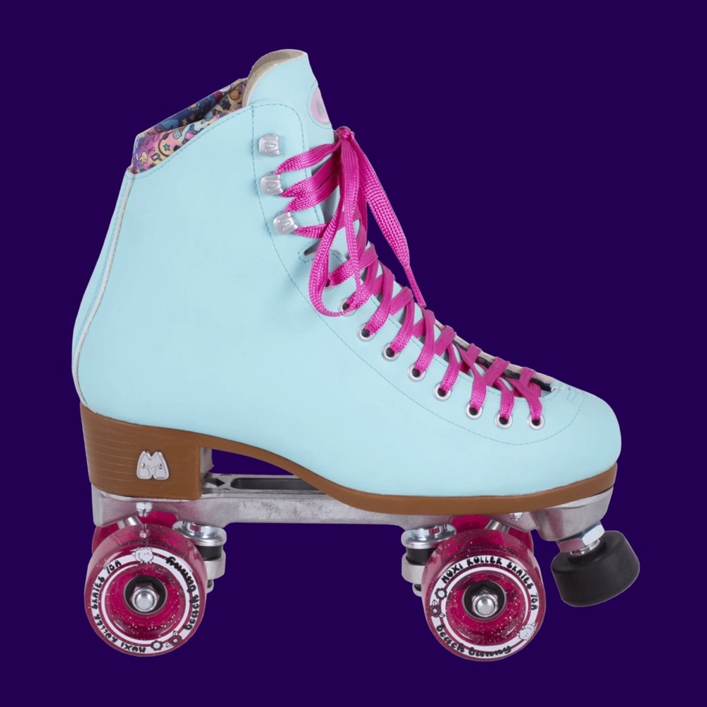 Stylish Blue Roller Skates with Pink Laces